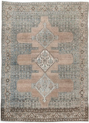 3' x 5' one-of-a-kind handmade antique Senne small size rug. Color palette: camel, pale blue, ivory, taupe, brown, charcoal
