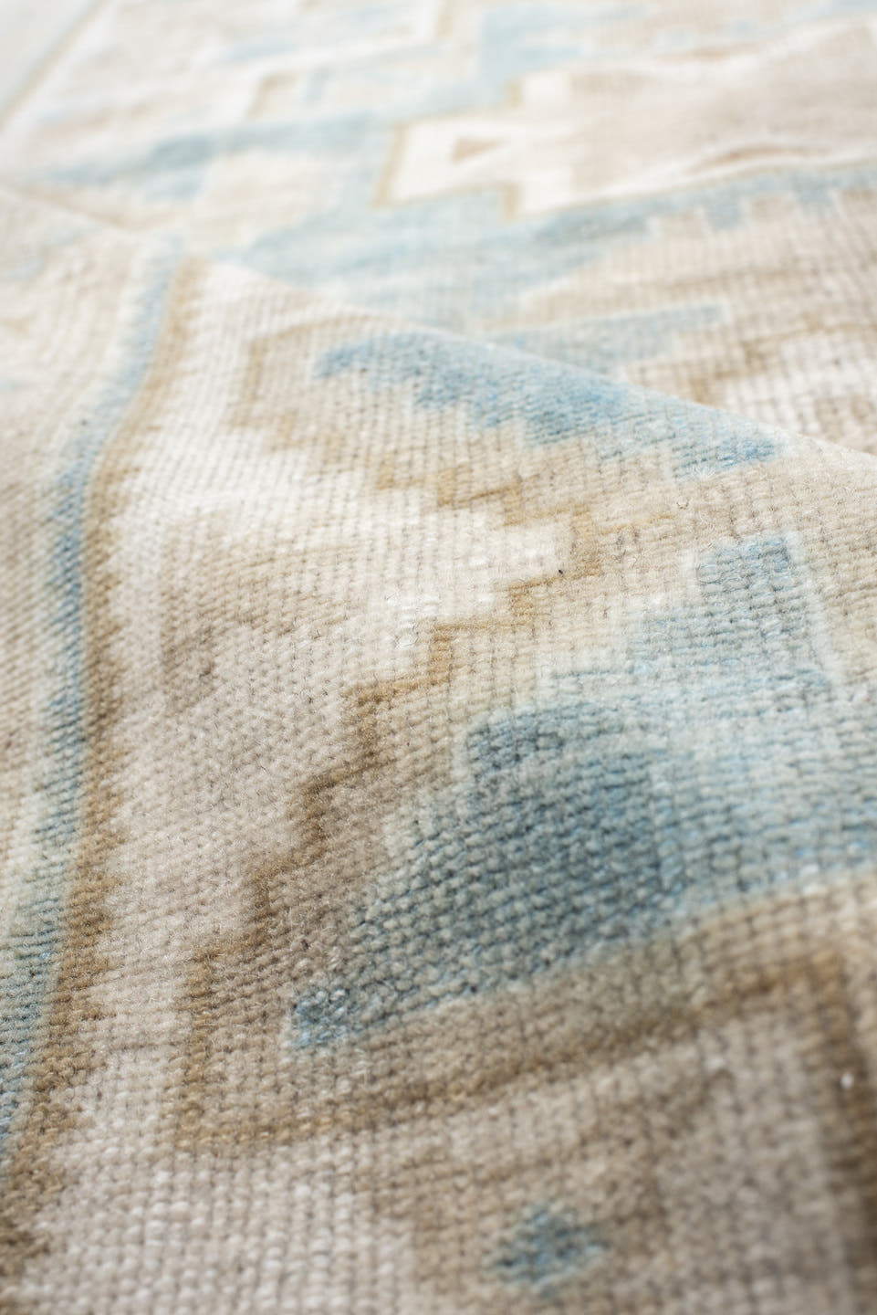 3' x 6' one-of-a-kind handmade vintage Anatolian small size rug. Color palette: ivory, pale blue, beige, taupe, light blue