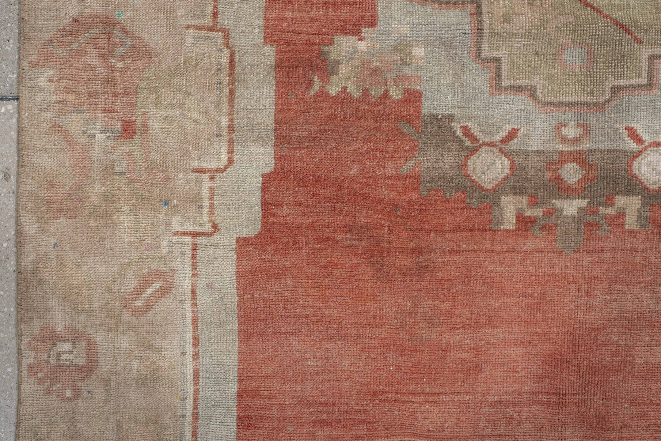 4' x 8' one-of-a-kind handmade antique Anatolian runner rug. Color palette: terra cotta, ivory, sage, taupe, rose, rust