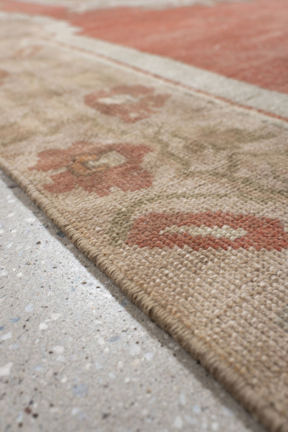 4' x 8' one-of-a-kind handmade antique Anatolian runner rug. Color palette: terra cotta, ivory, sage, taupe, rose, rust