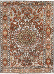 4' x 6' one-of-a-kind handmade vintage Baktiary small size rug. Color palette: ivory, rust, brown, sky blue, taupe, camel