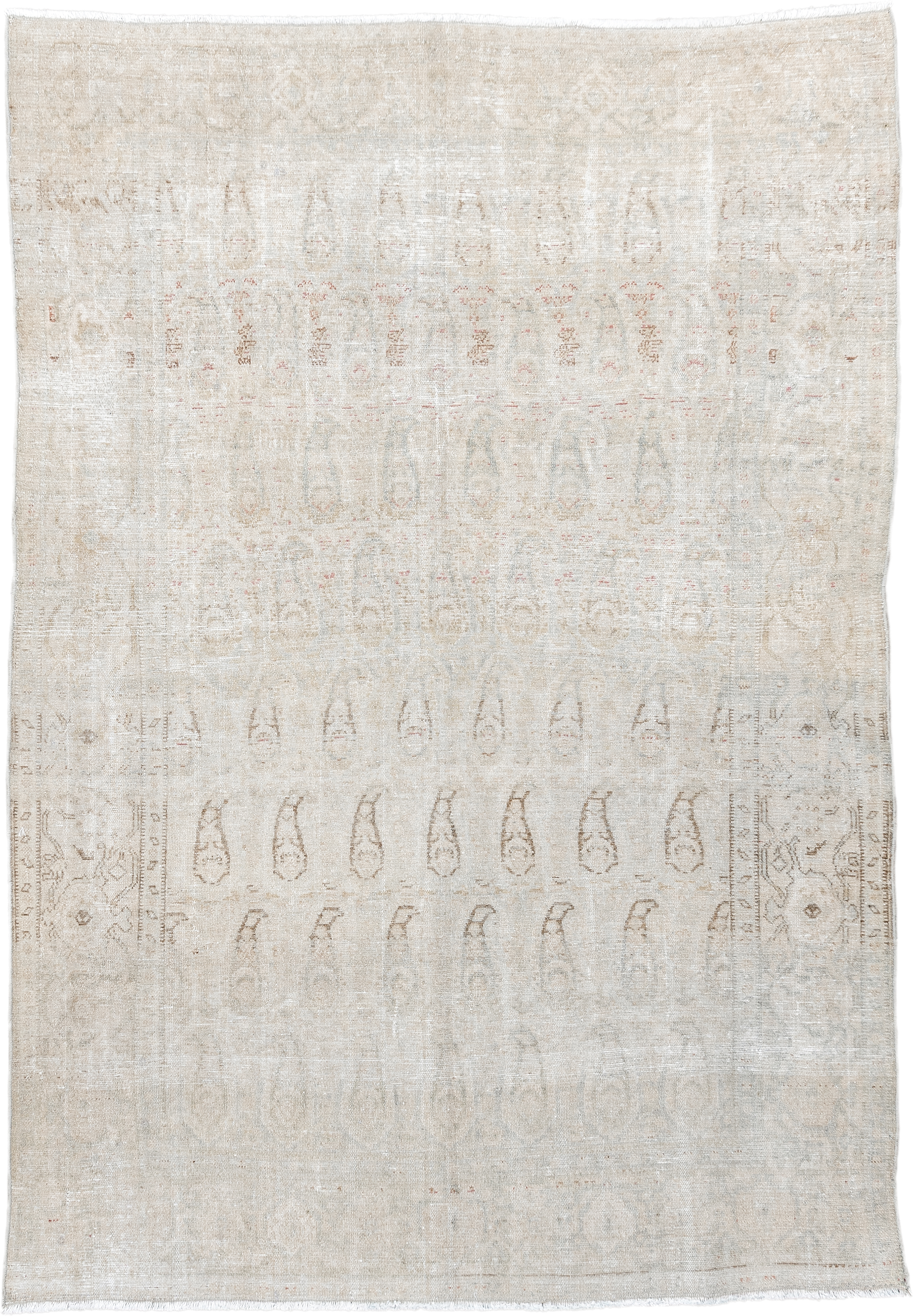 4' x 5' one-of-a-kind handmade vintage Malayer small size rug. Color palette: ivory, cream, taupe, beige, sand, faint rose