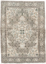 3' x 5' one-of-a-kind handmade vintage Bidjar small size rug. Color palette: ivory, taupe, sage, charcoal, cream, camel
