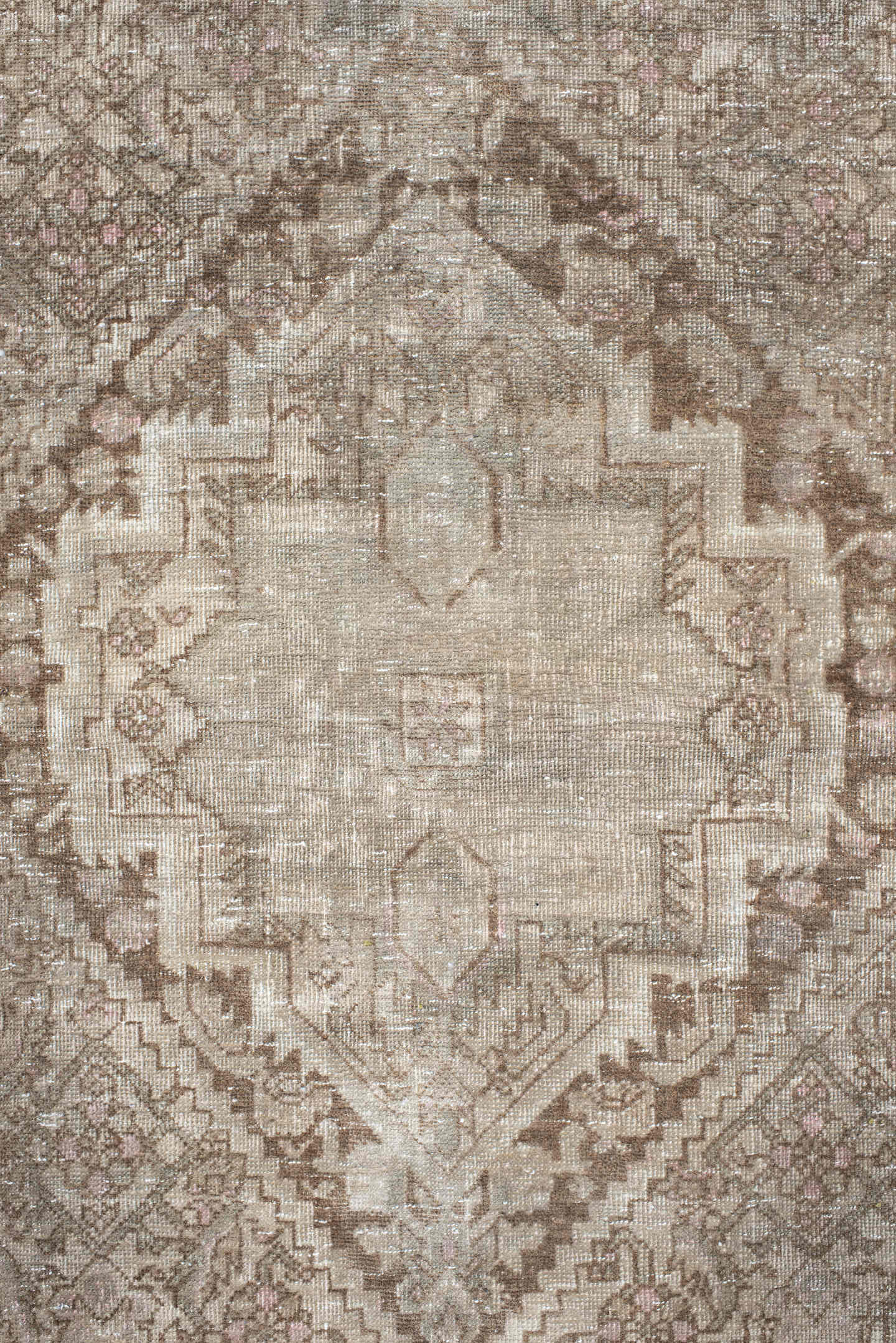 3' x 5' one-of-a-kind handmade vintage Sarouk small size rug. Color palette: taupe, ivory, beige, brown, blush, camel, gray