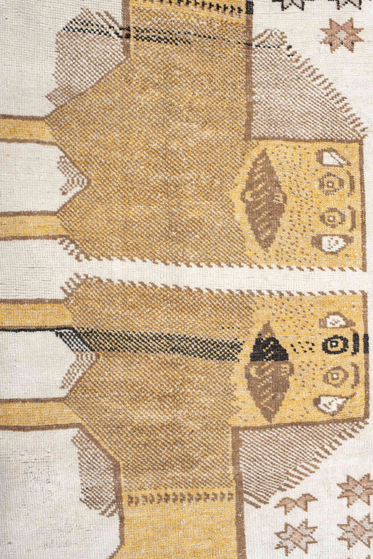 3' x 6' one-of-a-kind handmade antique Gabbe small size rug. Color palette: ivory, camel, taupe, tan, rose, charcoal, beige
