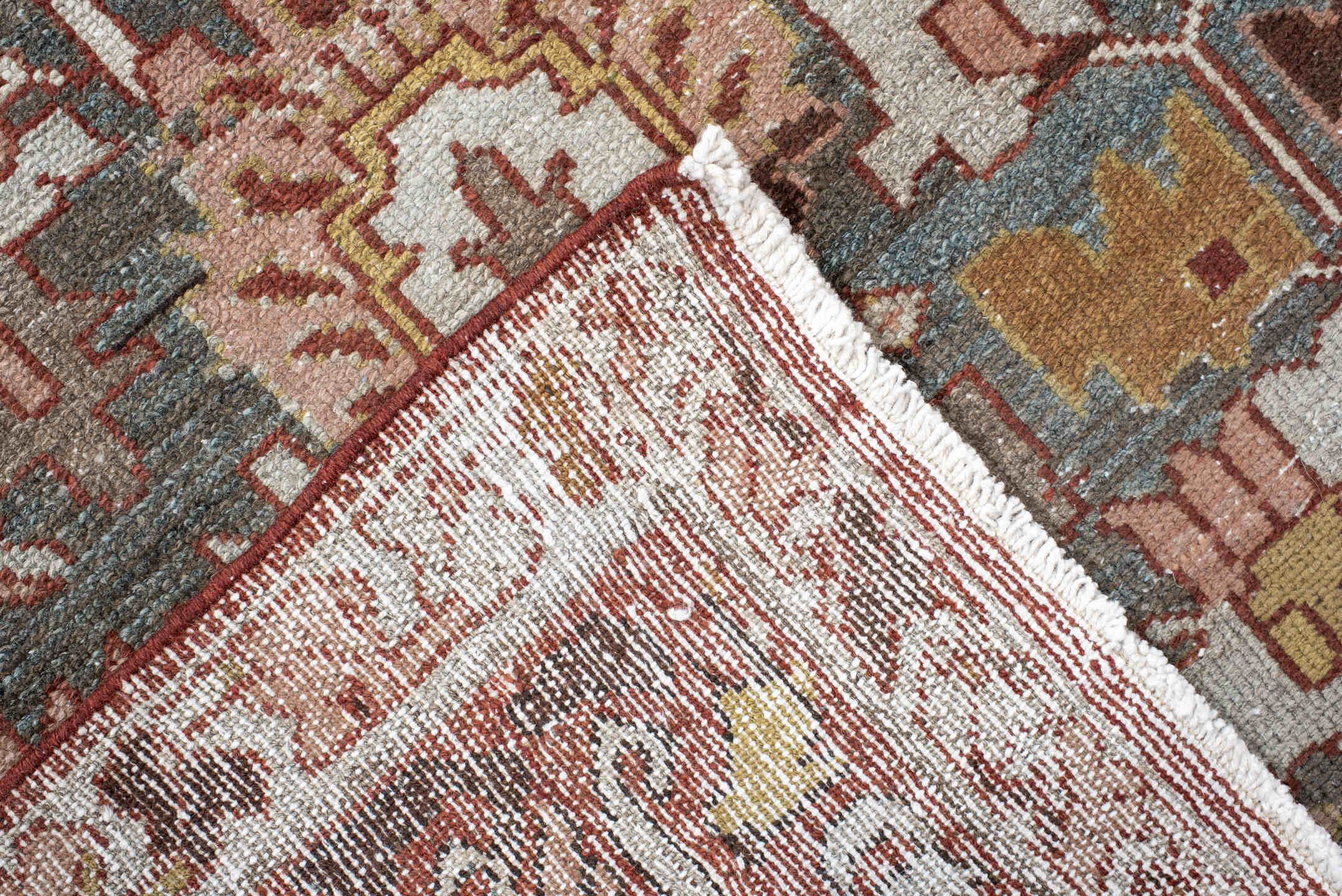 3' x 16' one-of-a-kind handmade vintage Baktiary runner rug. Color palette: sky blue, rust, ivory, taupe, camel, sage, brown