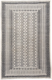 7' x 10' one-of-a-kind handmade vintage Kilim large size rug. Color palette: ivory, charcoal, black, gray