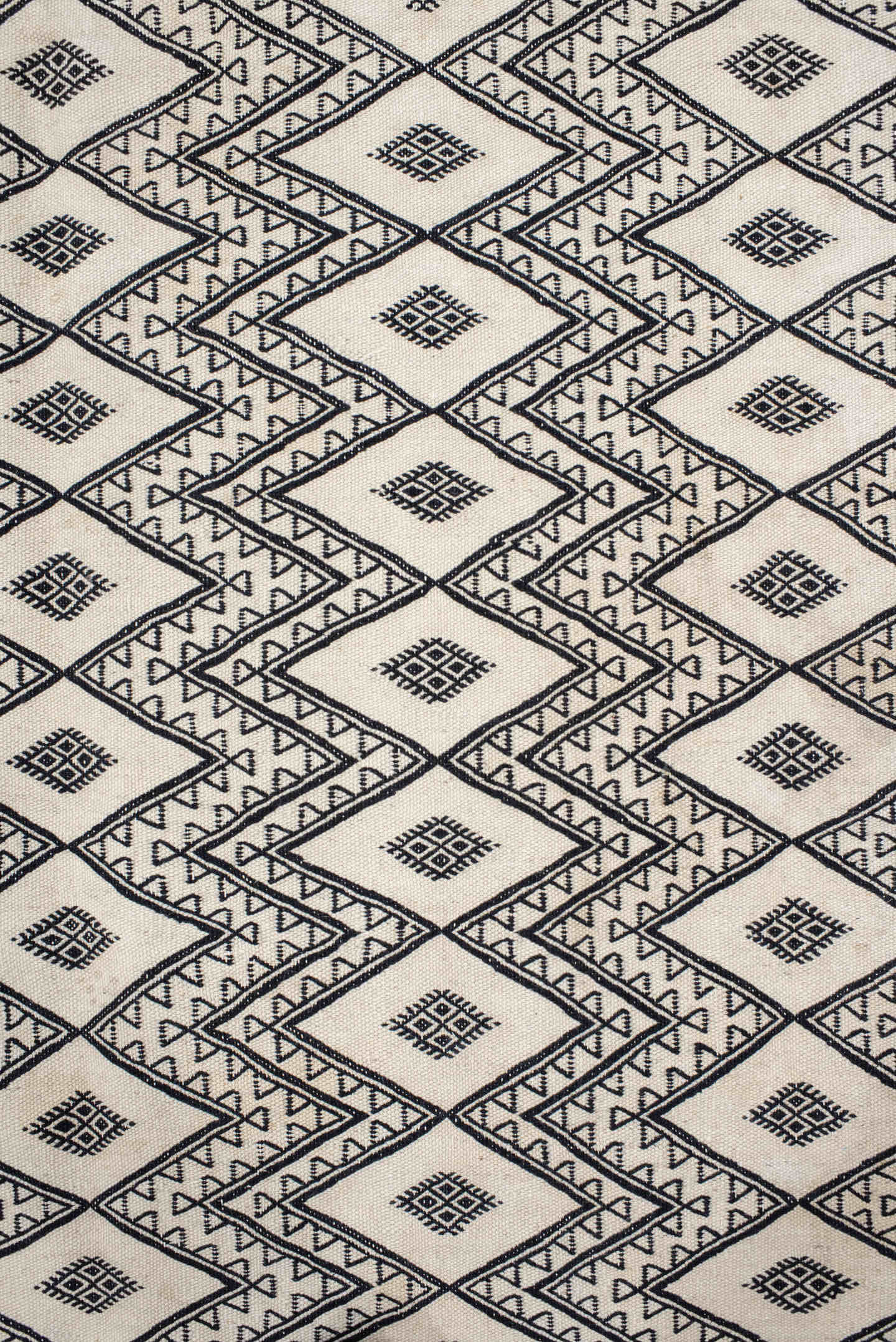 7' x 10' one-of-a-kind handmade vintage Kilim large size rug. Color palette: ivory, charcoal, black, gray