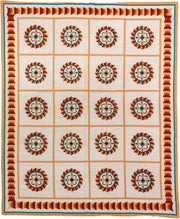 6' x 7' one-of-a-kind handmade antique Needlepoint rug. Color palette: ivory, rust, peach, turquoise, camel, terracotta