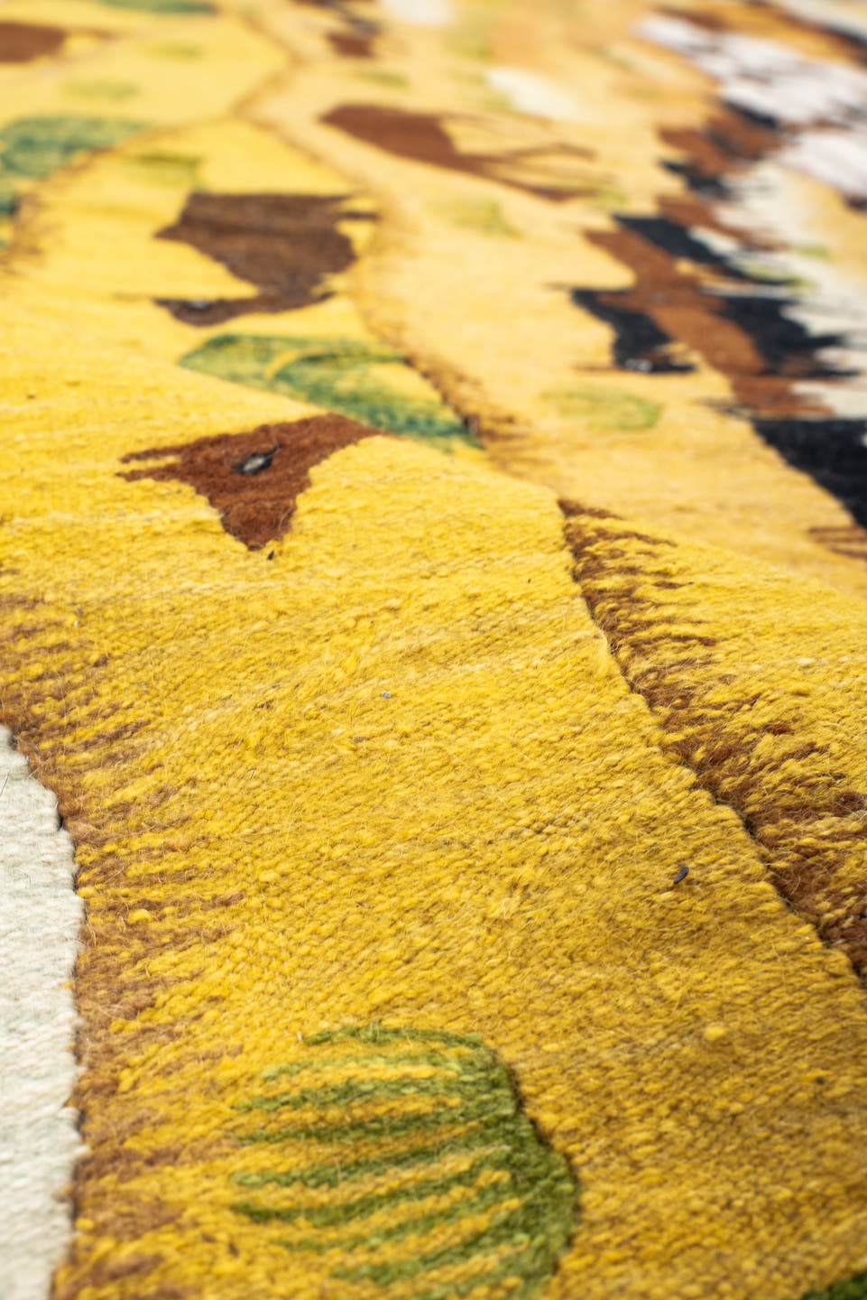 5' x 8' one-of-a-kind handmade antique Tapestry medium size rug. Color palette: ivory, gold, camel, brown, olive, black
