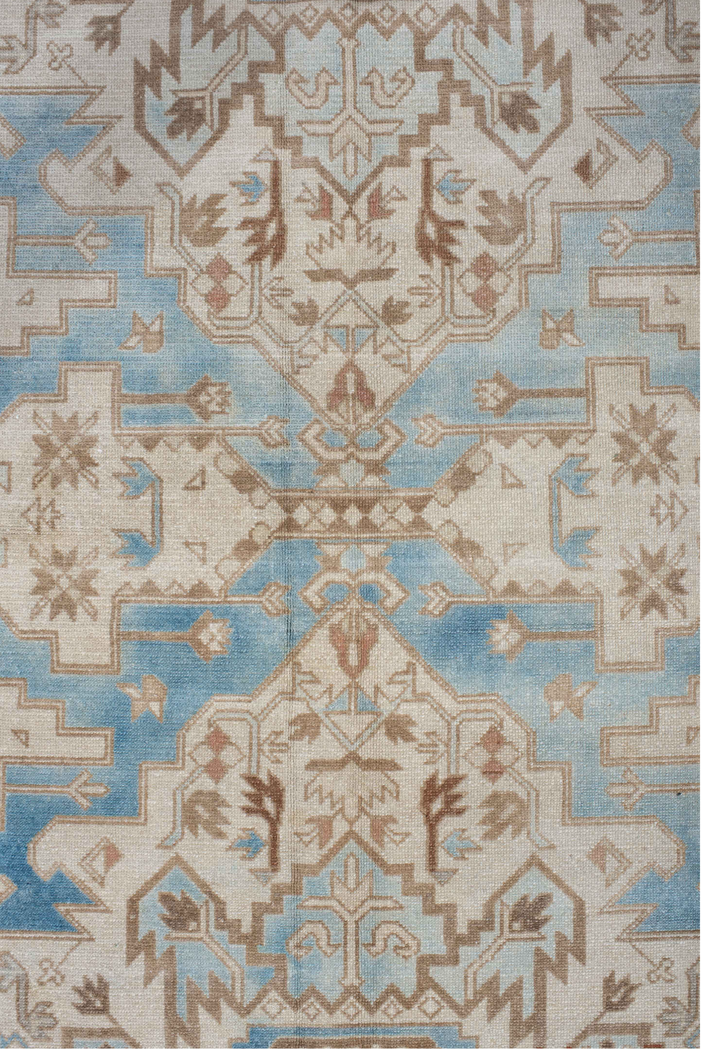4' x 8' one-of-a-kind handmade vintage Sivas rug. Color palette: blue, brown, gray, light gray, off-white, pink, silver