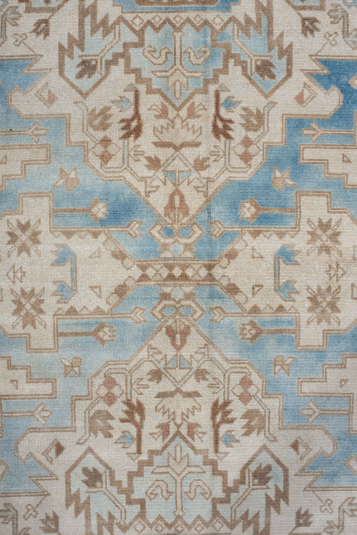 4' x 8' one-of-a-kind handmade antique Sivas rug. Color palette: ivory, sky_blue, taupe, camel, beige, light_blue