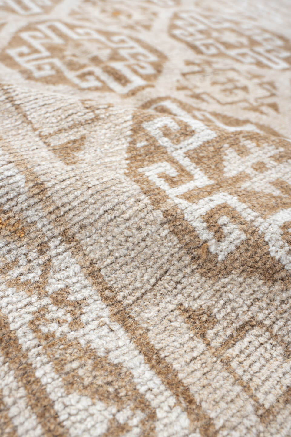 4' x 6' one-of-a-kind handmade antique Gabbe small size rug. Color palette: ivory, camel, tan, taupe, beige, soft orange