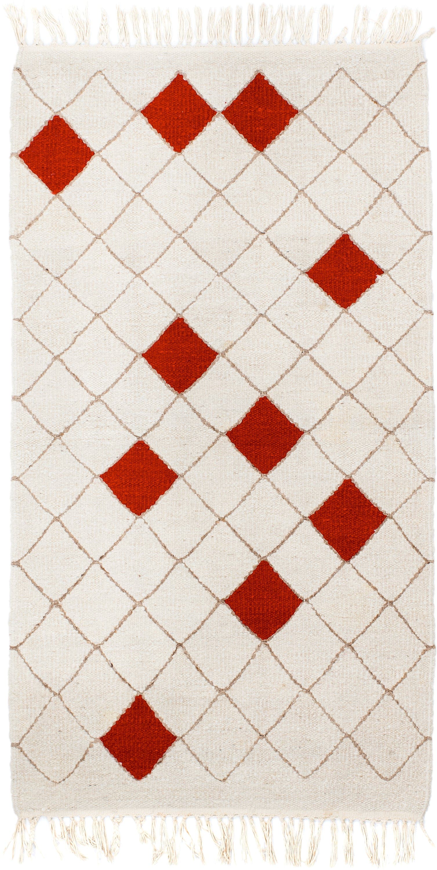 3' x 5' one-of-a-kind handmade vintage Kilim small size rug. Color palette: ivory, rust, taupe, terracotta, brown, beige