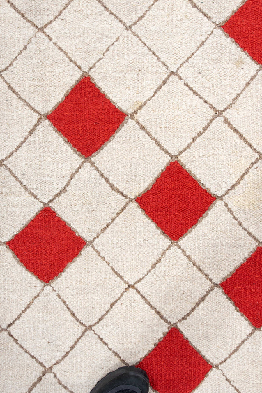 3' x 5' one-of-a-kind handmade vintage Kilim small size rug. Color palette: ivory, rust, taupe, terracotta, brown, beige