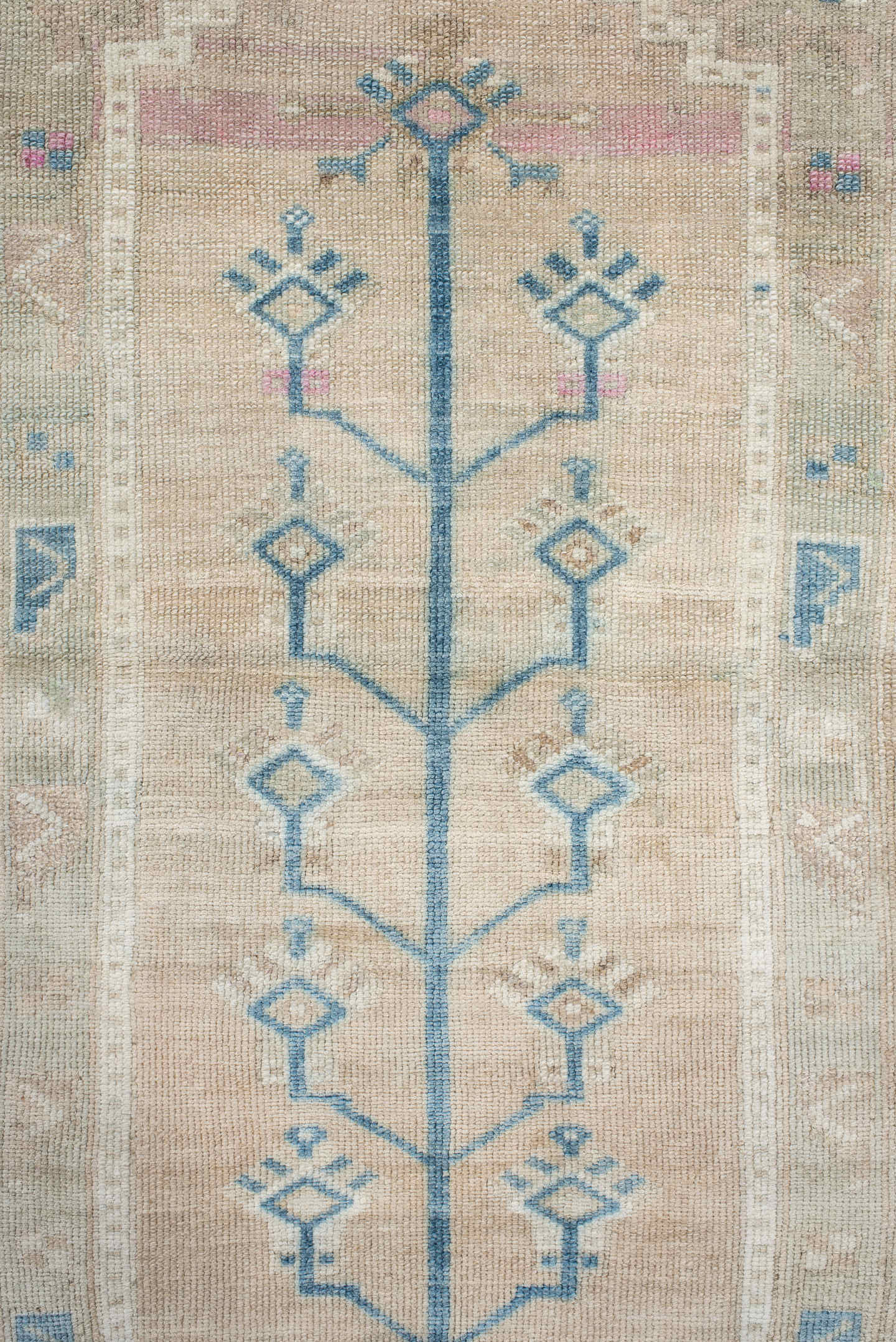 4' x 5' one-of-a-kind handmade vintage Anatolian small size rug. Color palette: ivory, sky_blue, beige, blush, taupe