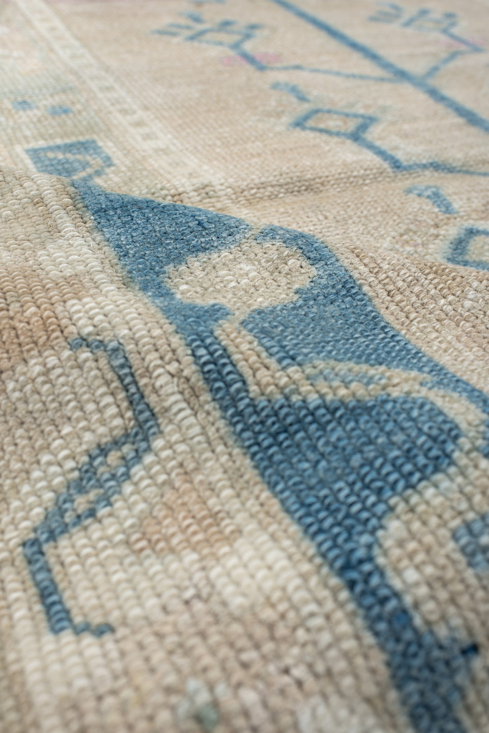 4' x 5' one-of-a-kind handmade vintage Anatolian small size rug. Color palette: ivory, sky_blue, beige, blush, taupe