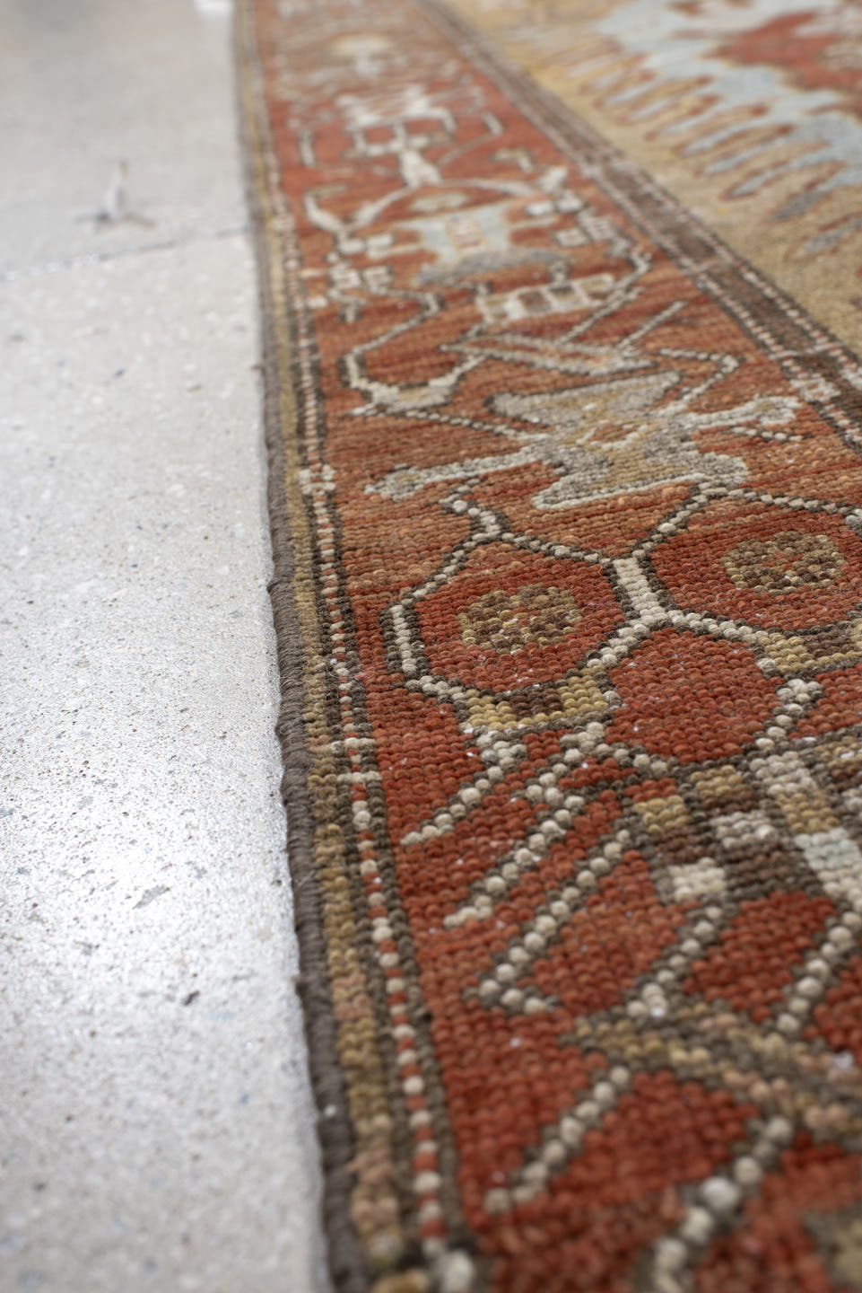 4' x 6' one-of-a-kind handmade vintage Malayer small size rug. Color palette: rust, sky blue, ivory, camel, terra cotta