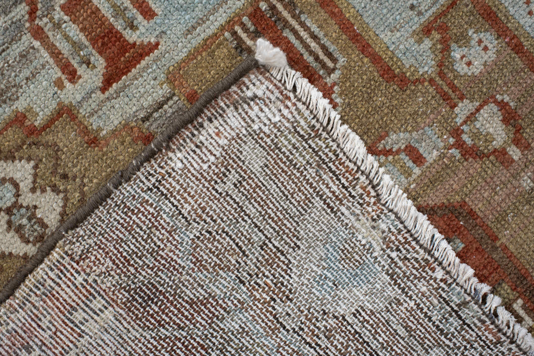 4' x 6' one-of-a-kind handmade vintage Malayer small size rug. Color palette: rust, sky blue, ivory, camel, terra cotta