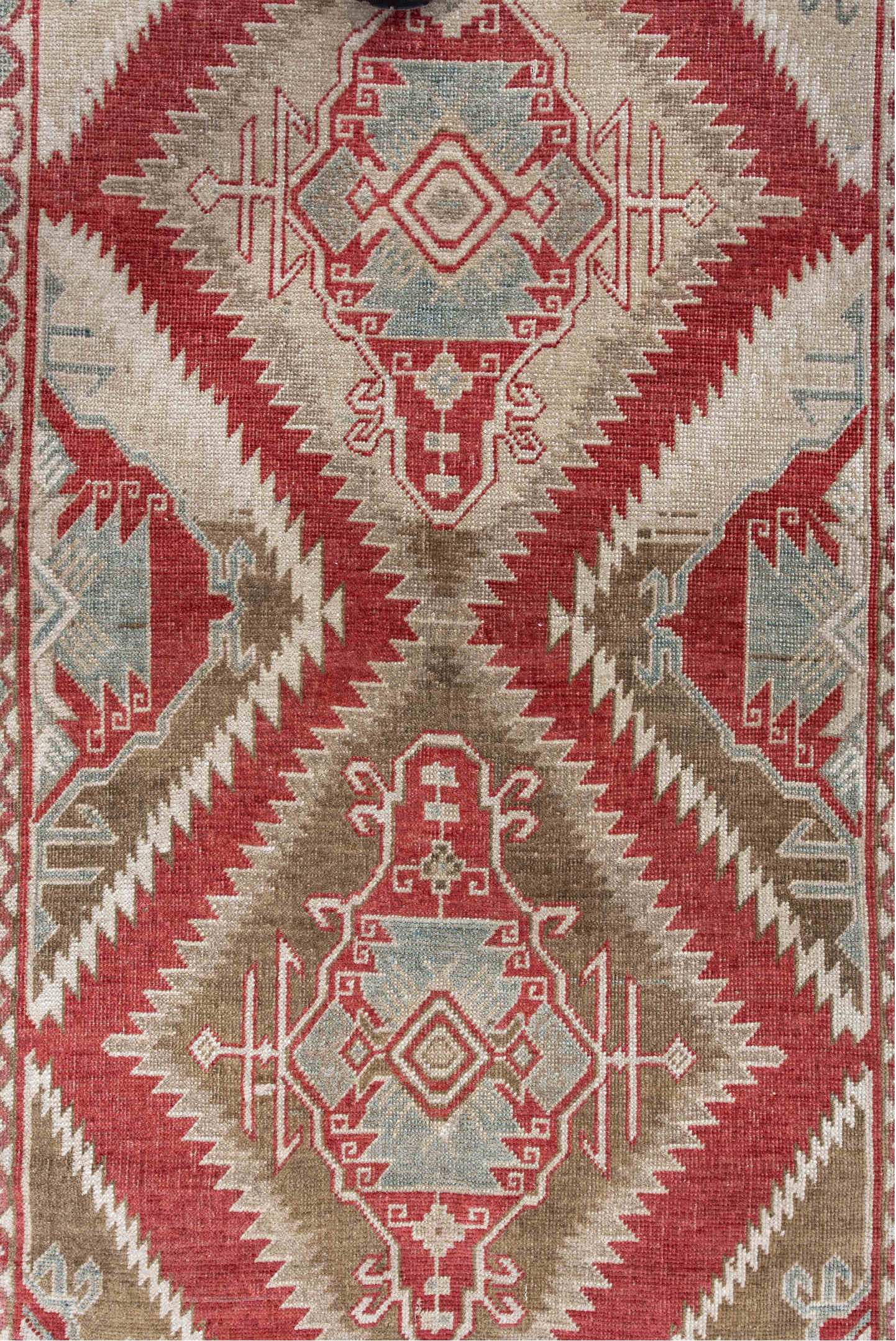 3' x 5' one-of-a-kind handmade vintage Caucasian small size rug. Color palette: brown, gray, light gray, off-white, pink