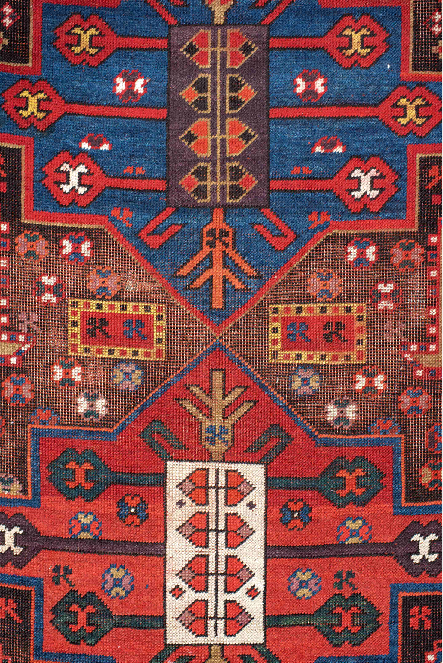 3' x 8' one-of-a-kind handmade vintage Caucasian runner rug. Color palette: brown, dark salmon, gray, light gray, linen