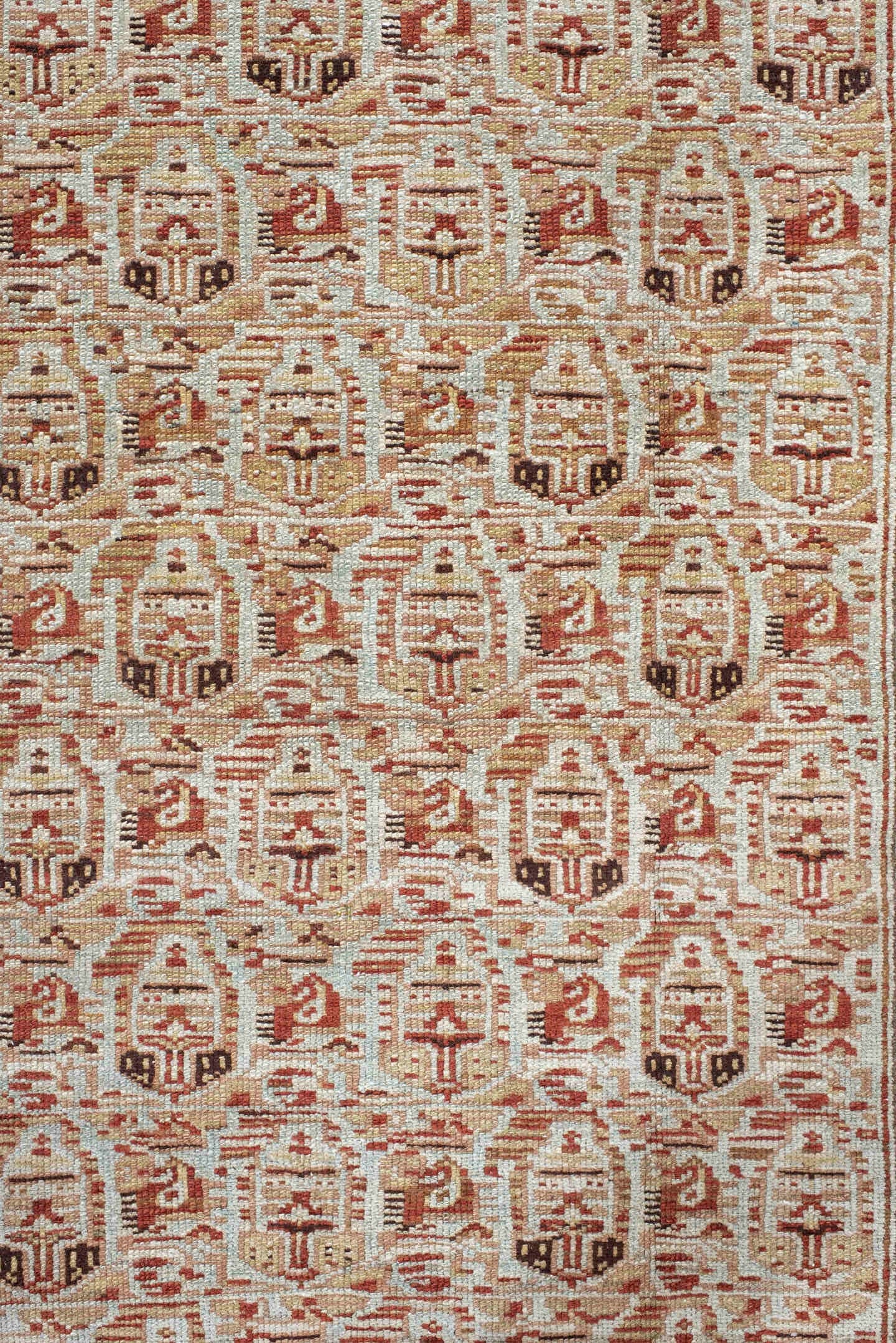 4' x 6' one-of-a-kind handmade vintage Malayer rug. Color palette: ivory, rust, taupe, rose, camel, brown, terracotta, beige