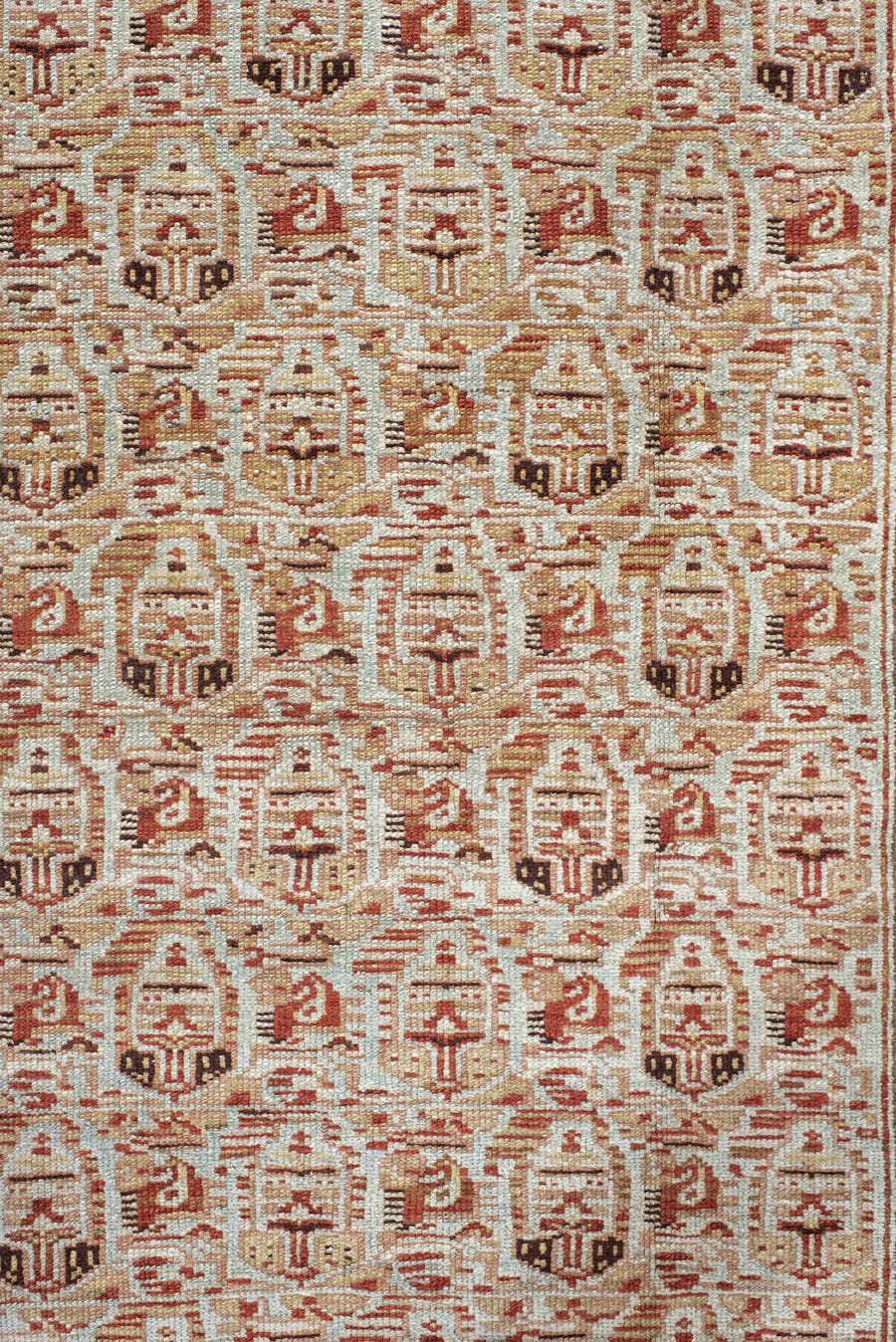 4' x 6' one-of-a-kind handmade vintage Malayer rug. Color palette: ivory, rust, taupe, rose, camel, brown, terracotta, beige