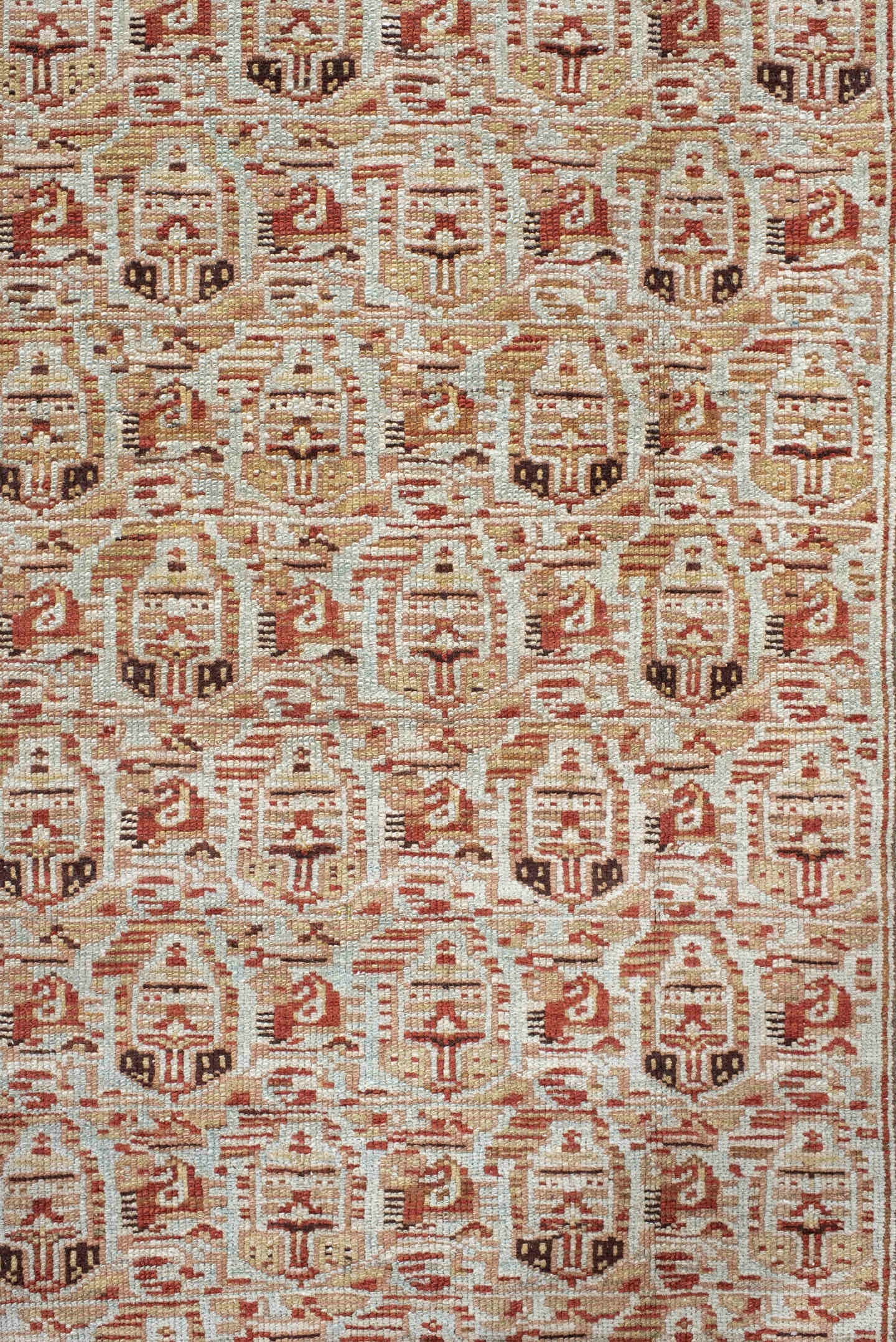 4' x 6' one-of-a-kind handmade vintage Malayer rug. Color palette: ivory, rust, taupe, rose, camel, brown, terracotta, beige