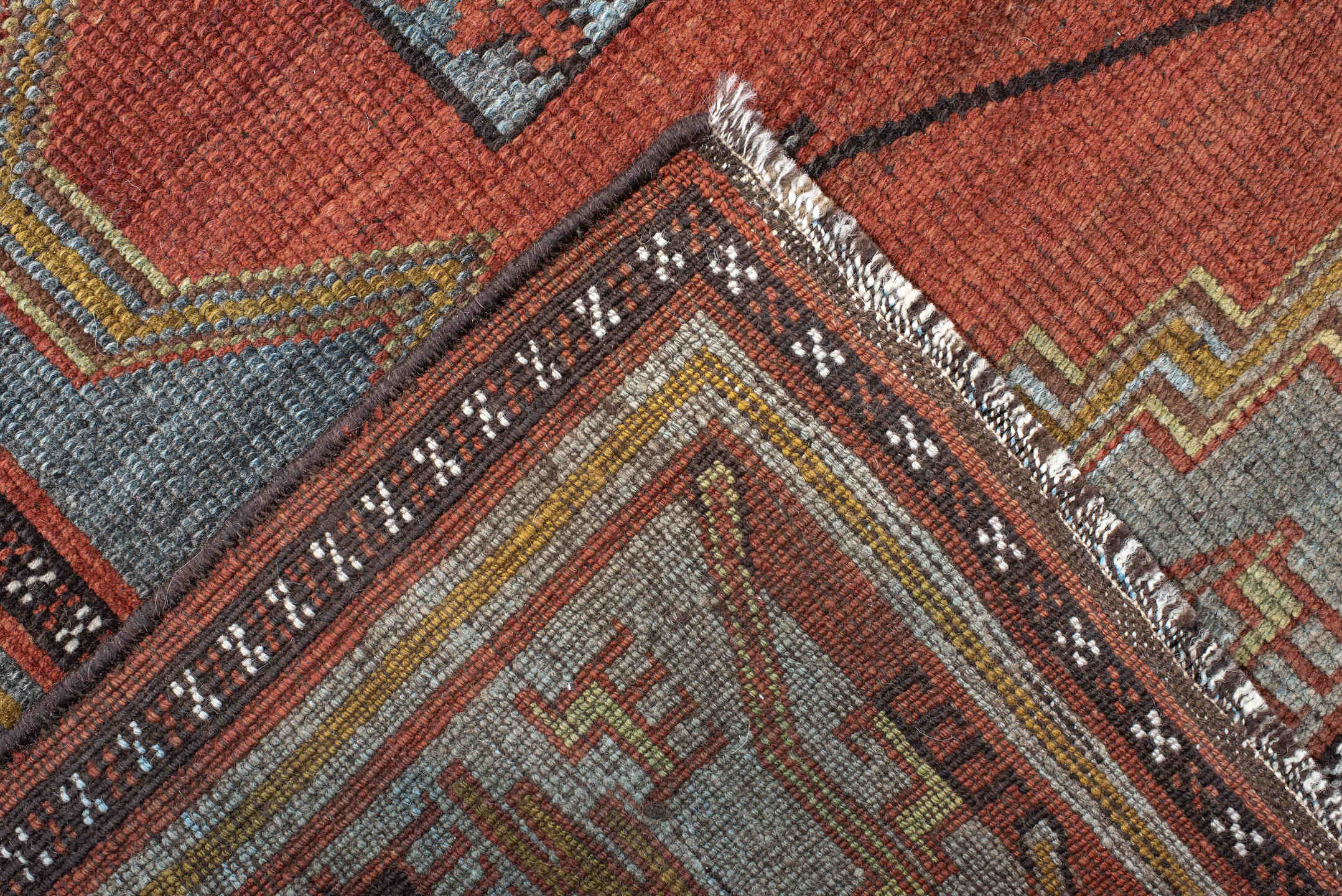 5' x 10' one-of-a-kind handmade antique NW Persian medium size rug. Color palette: rust, ivory, sky blue, camel, charcoal