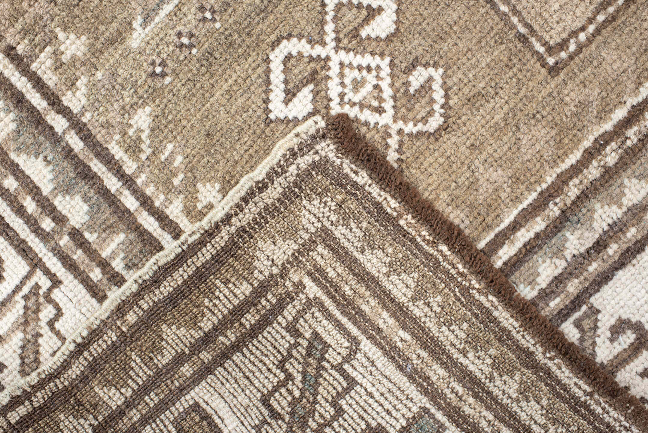 3' x 4' one-of-a-kind handmade vintage Caucasian small size rug. Color palette: taupe, ivory, brown, camel, beige, gray