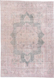9' x 13' one-of-a-kind handmade vintage Sparta large size rug. Color palette: gray, blush, ivory, pale blue, taupe, rose