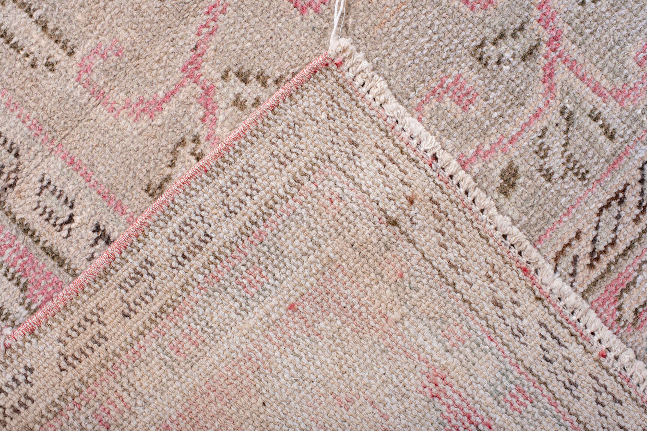 8' x 11' one-of-a-kind handmade vintage Sparta large size rug. Color palette: blush, light gray, ivory, pale pink