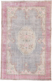 6' x 10' one-of-a-kind handmade vintage Sparta large size rug. Color palette: blush, ivory, taupe, soft gray, rose, sage