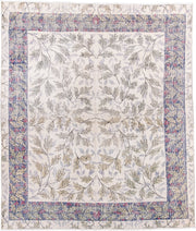 6' x 7' one-of-a-kind handmade vintage Sparta rug. Color palette: ivory, slate, sage, rose, taupe, cream, gray, green, pink