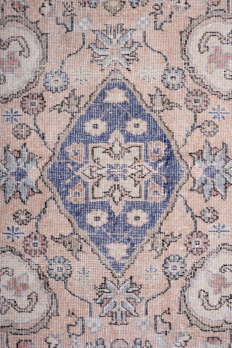 8' x 11' one-of-a-kind handmade vintage Sparta large size rug. Color palette: taupe, ivory, pale blue, blush, sage
