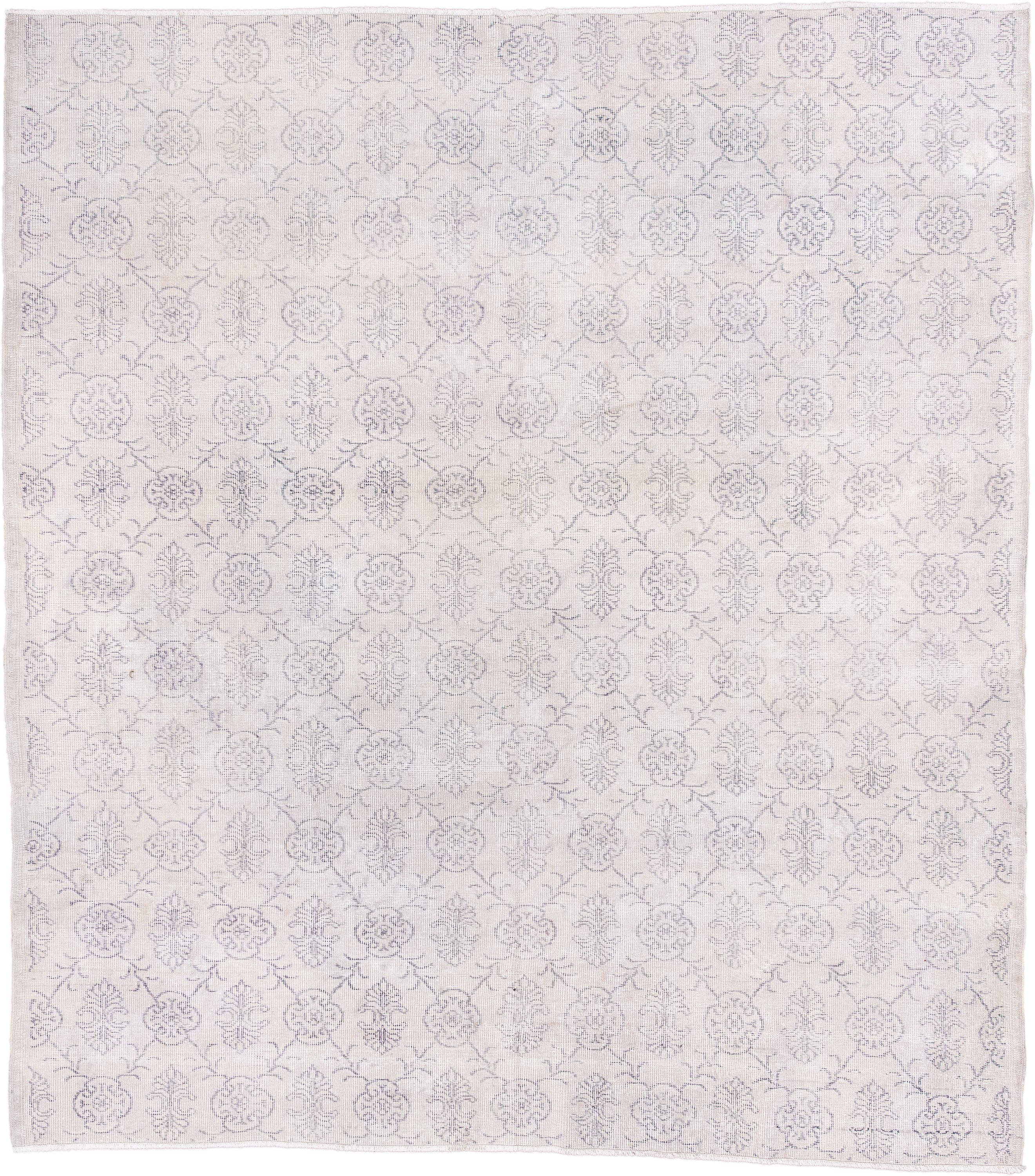 7' x 8' one-of-a-kind handmade vintage Sparta rug. Color palette: ivory, pale blue, light gray, cream, taupe, light blue
