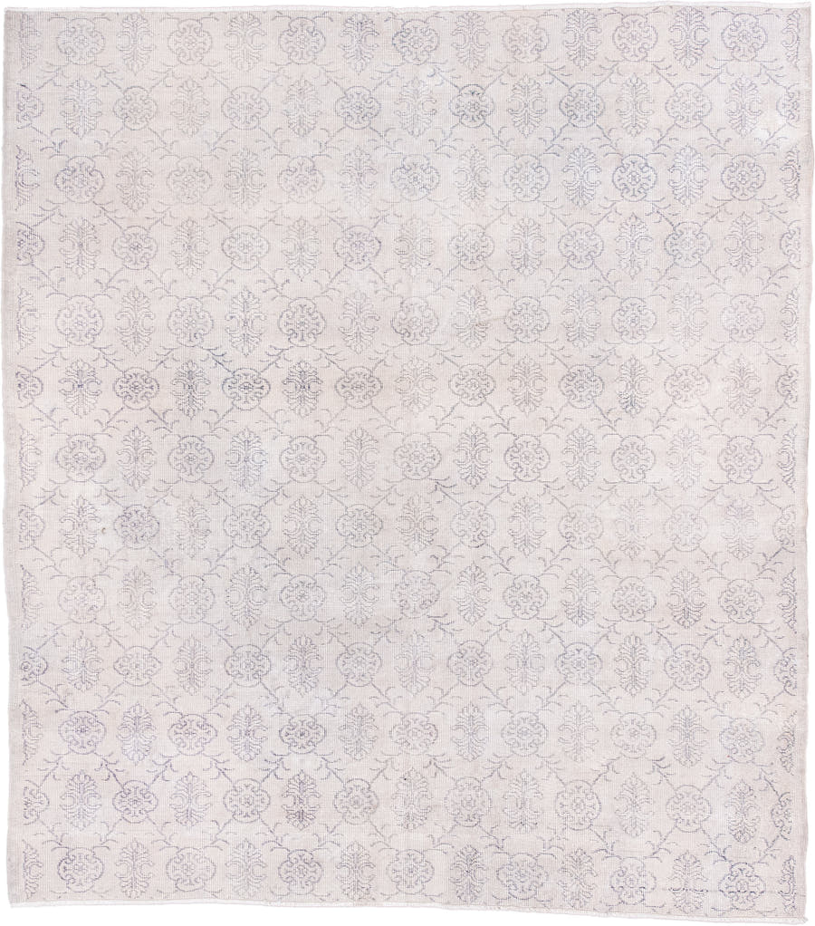 7' x 8' one-of-a-kind handmade vintage Sparta rug. Color palette: ivory, pale blue, light gray, cream, taupe, light blue