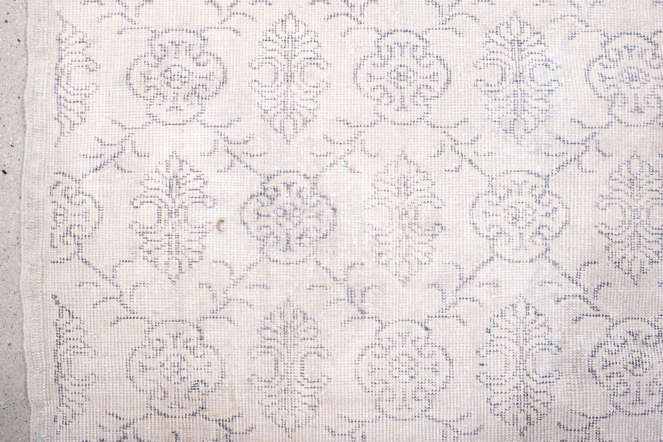 7' x 8' one-of-a-kind handmade vintage Sparta rug. Color palette: ivory, pale blue, light gray, cream, taupe, light blue