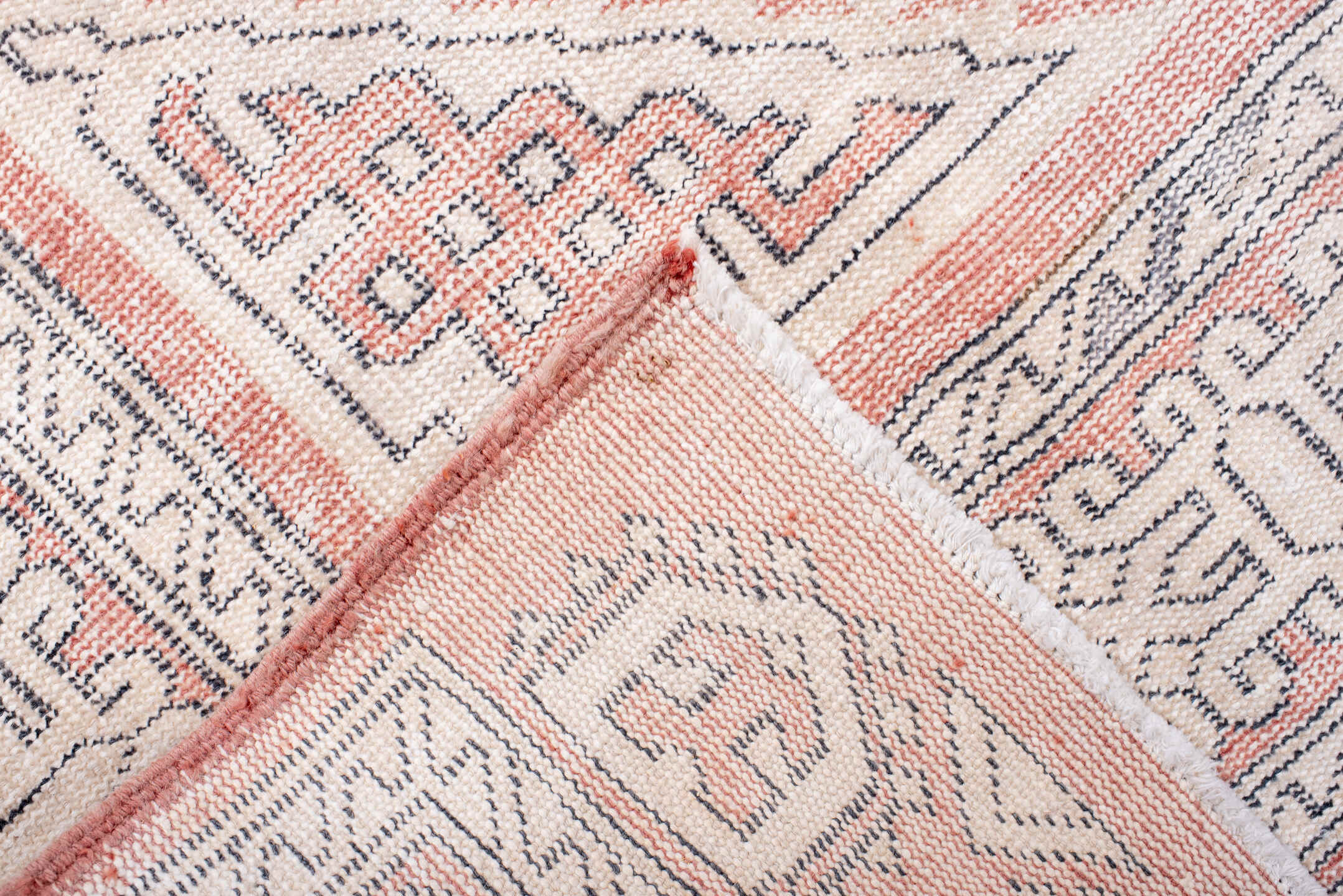 6' x 9' one-of-a-kind handmade vintage Sparta medium size rug. Color palette: rose, ivory, slate, blush, taupe, pink, red