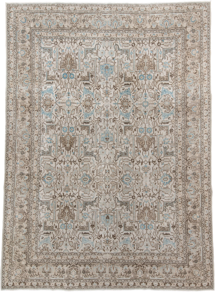 7' x 12' one-of-a-kind handmade vintage Tabriz large size rug. Color palette: ivory, taupe, sky_blue, brown, beige, gray