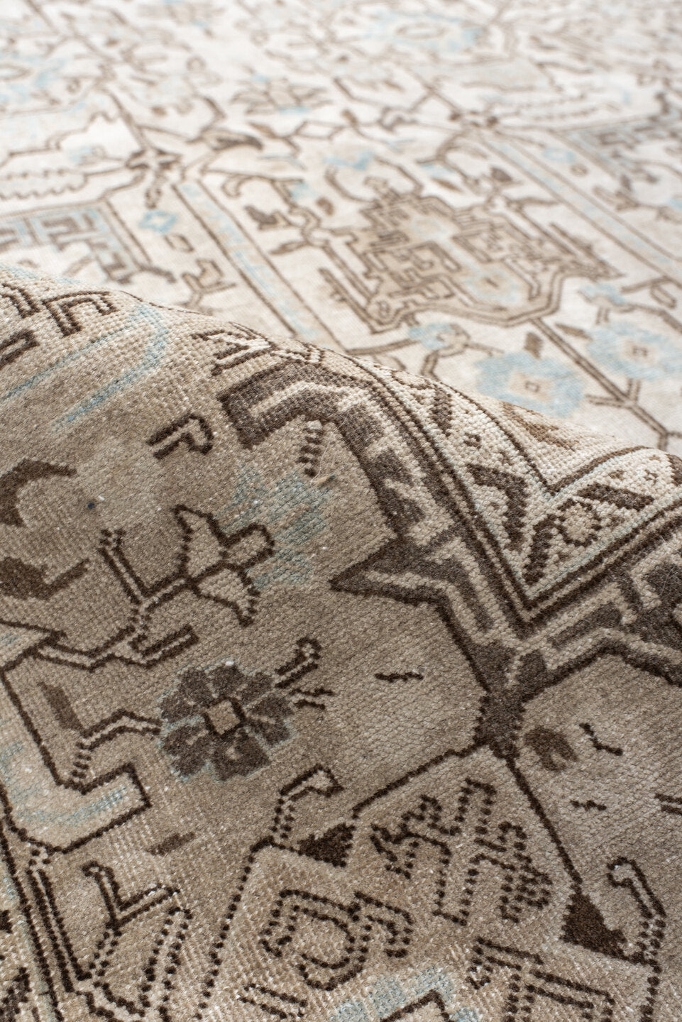7' x 12' one-of-a-kind handmade vintage Tabriz large size rug. Color palette: ivory, taupe, sky_blue, brown, beige, gray