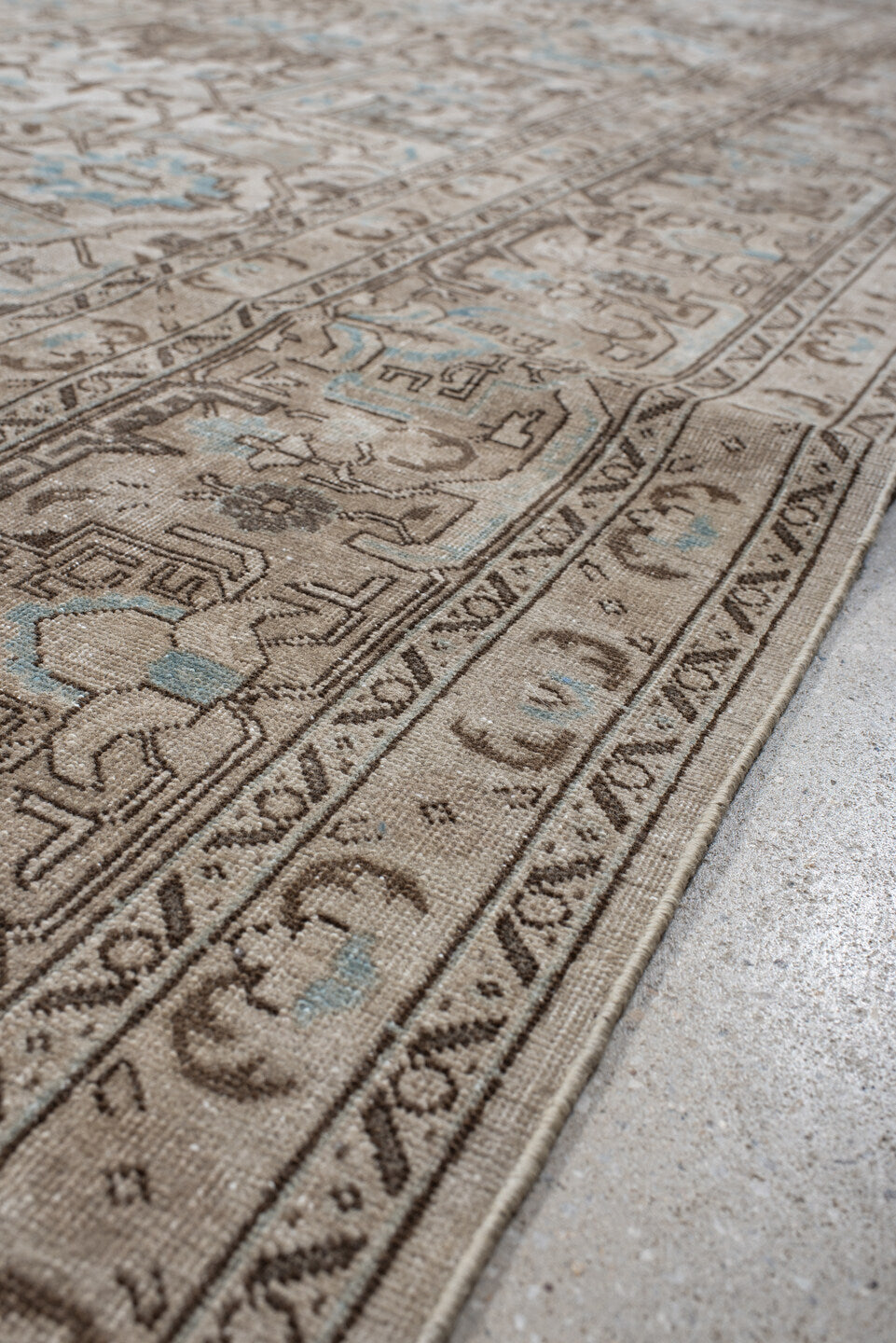 7' x 12' one-of-a-kind handmade vintage Tabriz large size rug. Color palette: ivory, taupe, sky_blue, brown, beige, gray