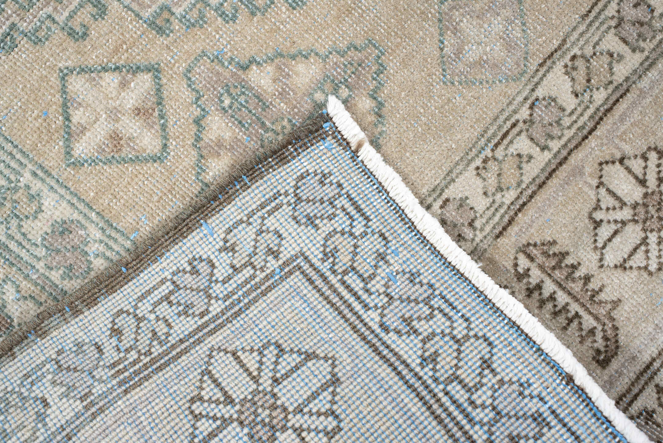 4' x 6' one-of-a-kind handmade antique Sparta small size rug. Color palette: pale blue, ivory, beige, taupe, light gray