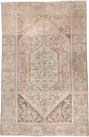 4' x 6' one-of-a-kind handmade antique Hamadan small size rug. Color palette: ivory, taupe, blush, sage, camel, brown, beige