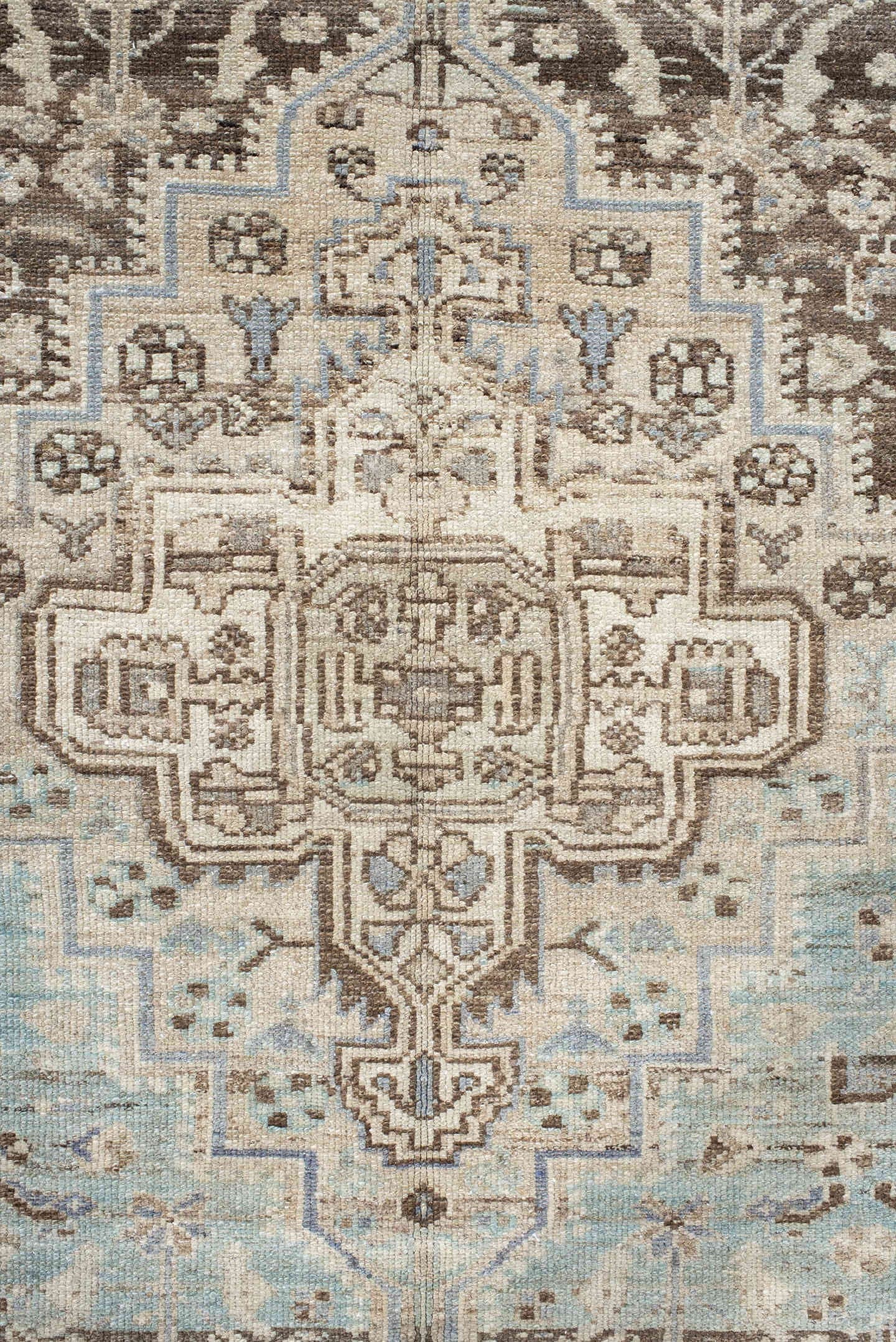 4' x 6' one-of-a-kind handmade vintage Hamadan small size rug. Color palette: ivory, brown, sky blue, taupe, camel, slate