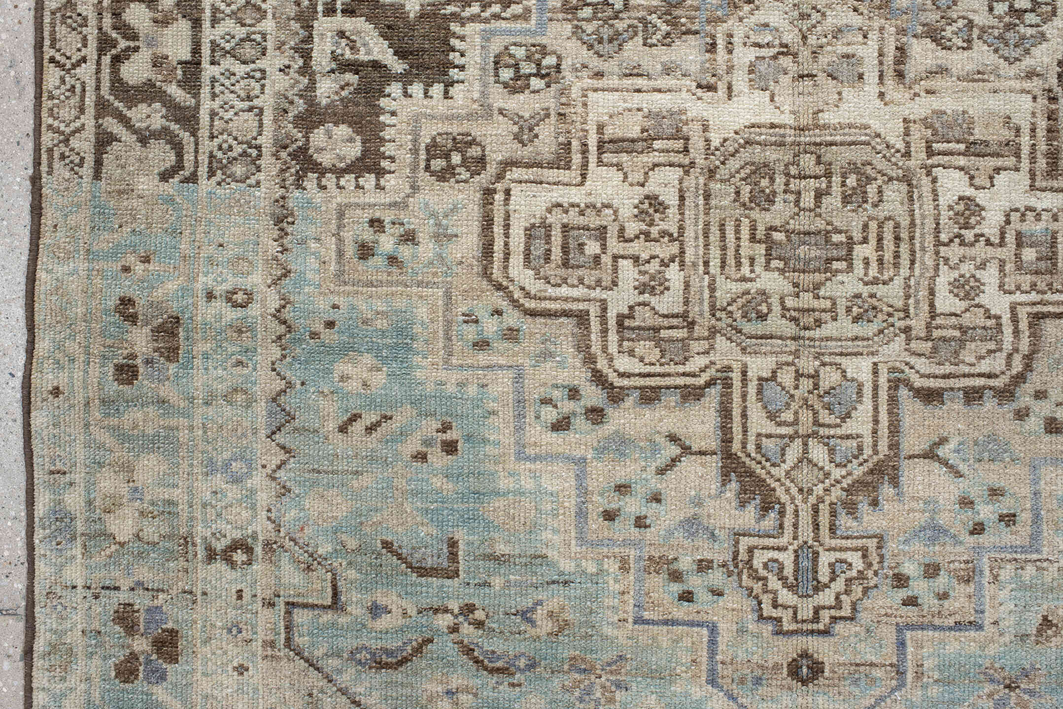 4' x 6' one-of-a-kind handmade vintage Hamadan small size rug. Color palette: ivory, brown, sky blue, taupe, camel, slate
