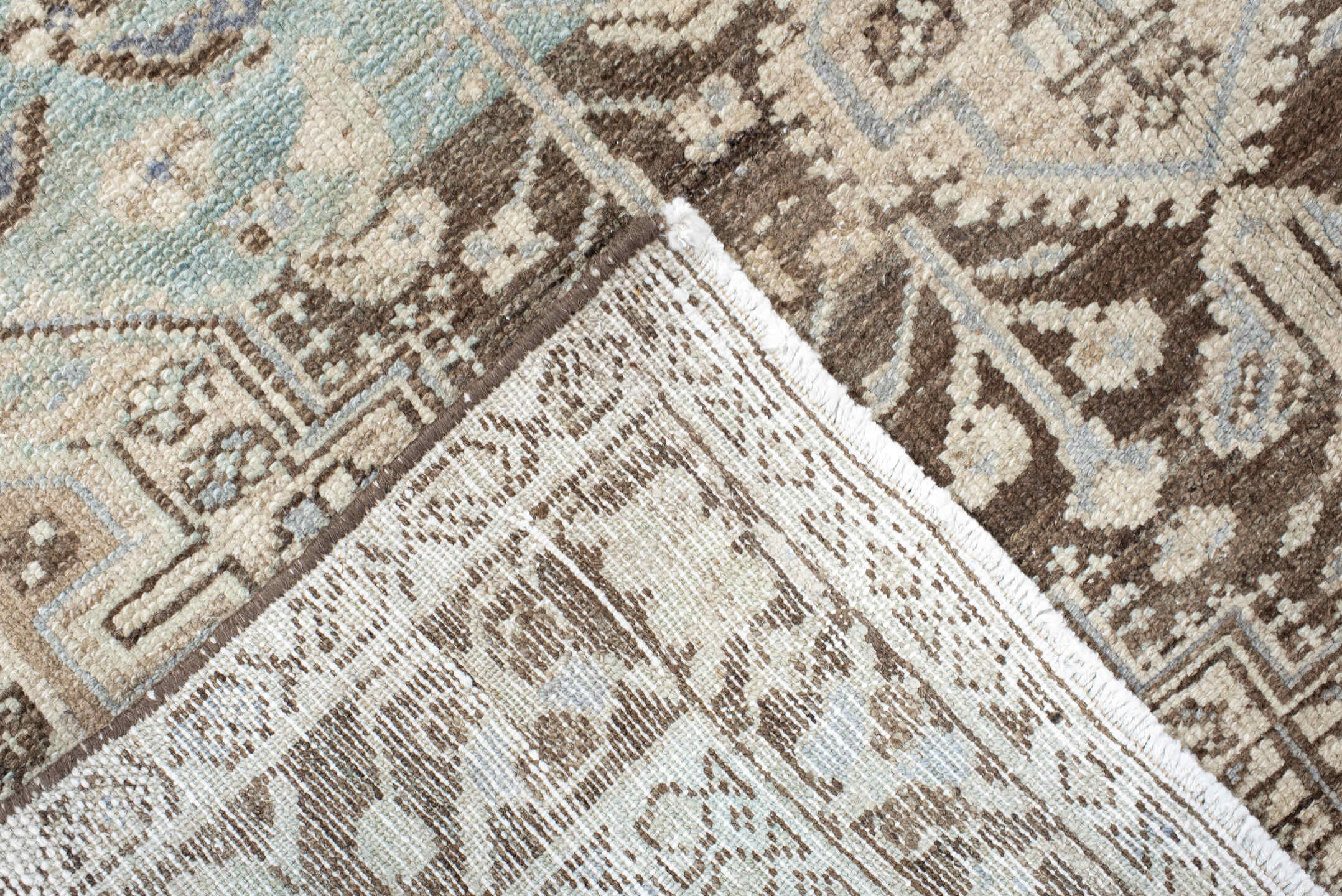 4' x 6' one-of-a-kind handmade vintage Hamadan small size rug. Color palette: ivory, brown, sky blue, taupe, camel, slate