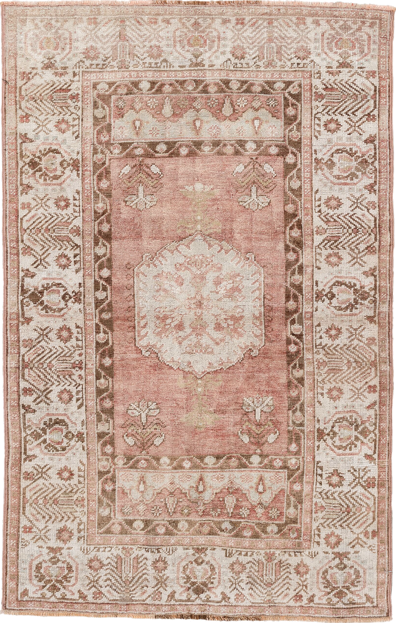 3' x 5' one-of-a-kind handmade vintage Anatolian small size rug. Color palette: antiquewhite, brown, gray, light gray, linen