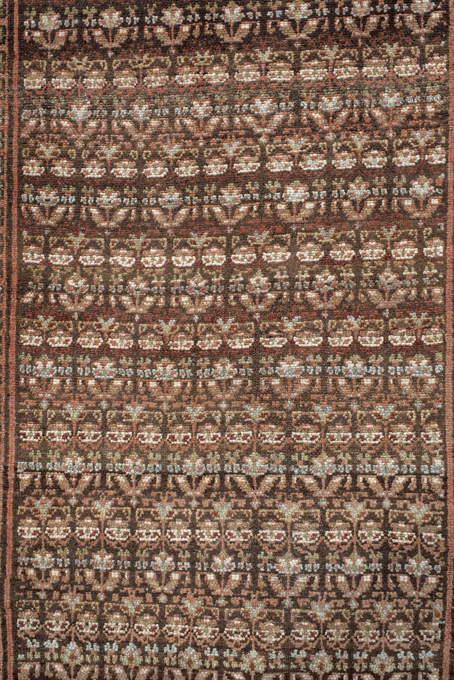 2' x 10' one-of-a-kind handmade antique NW Persian runner rug. Color palette: brown, ivory, rust, camel, taupe, charcoal