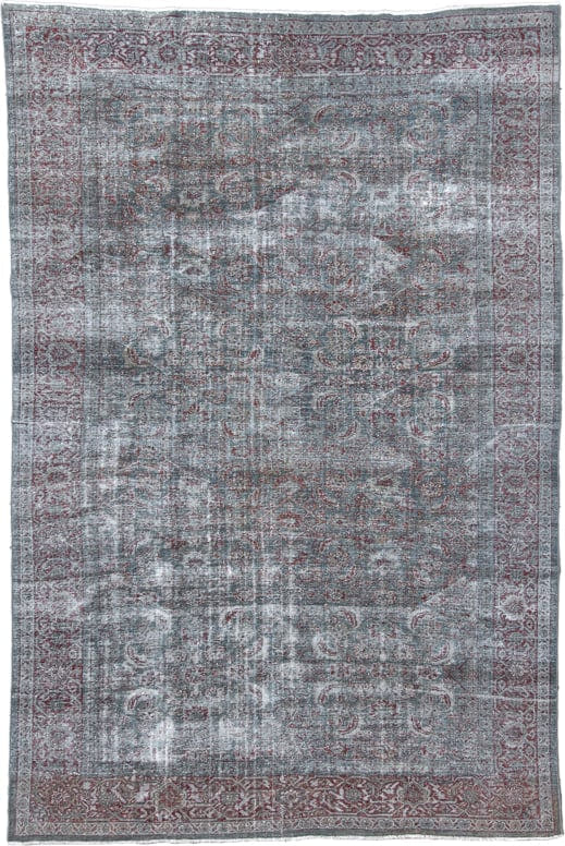8' x 12' one-of-a-kind handmade vintage Malayer large size rug. Color palette: silver, gray, rose, burgundy, ivory, taupe